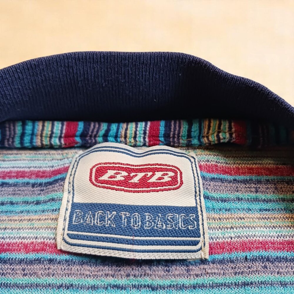 Vintage 90s BTB Striped Velour Shirt | Mens L-XL | Juicy Era Soft Crewneck Tee - Picture 3 of 6